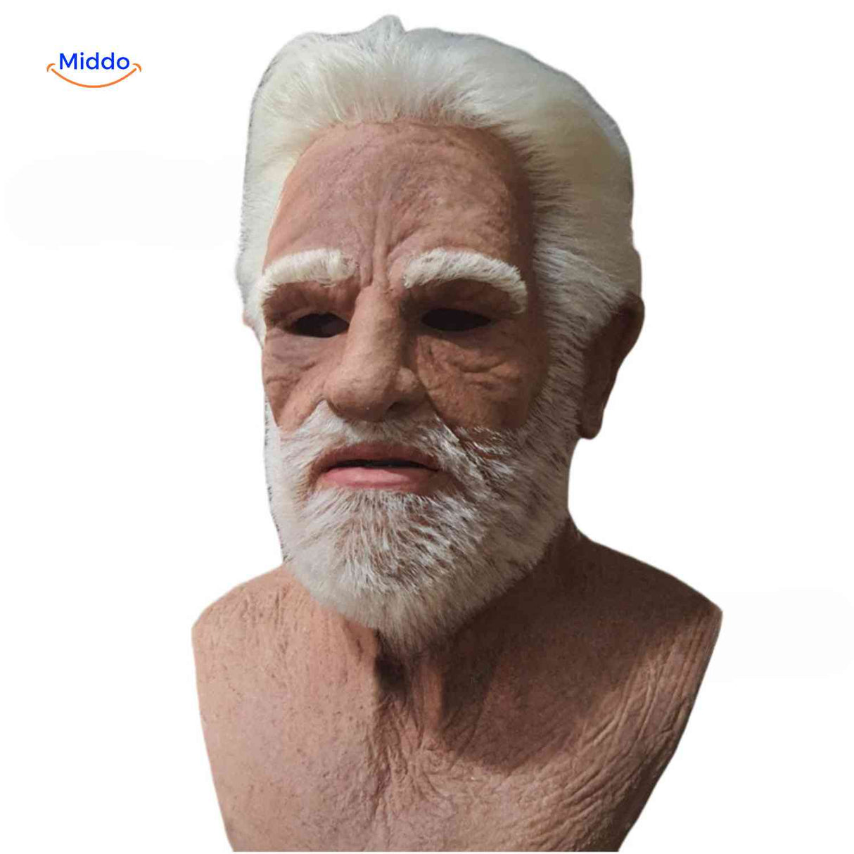 masque latex réaliste avec barbe blanche, rendu vieillard expressif pour halloween