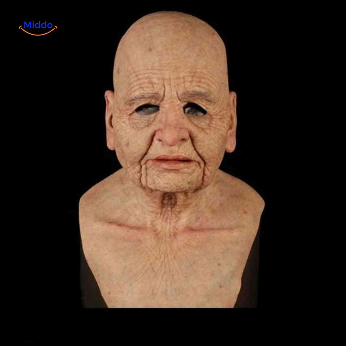 masque latex vieille femme chauve au visage ridé, déguisement halloween réaliste