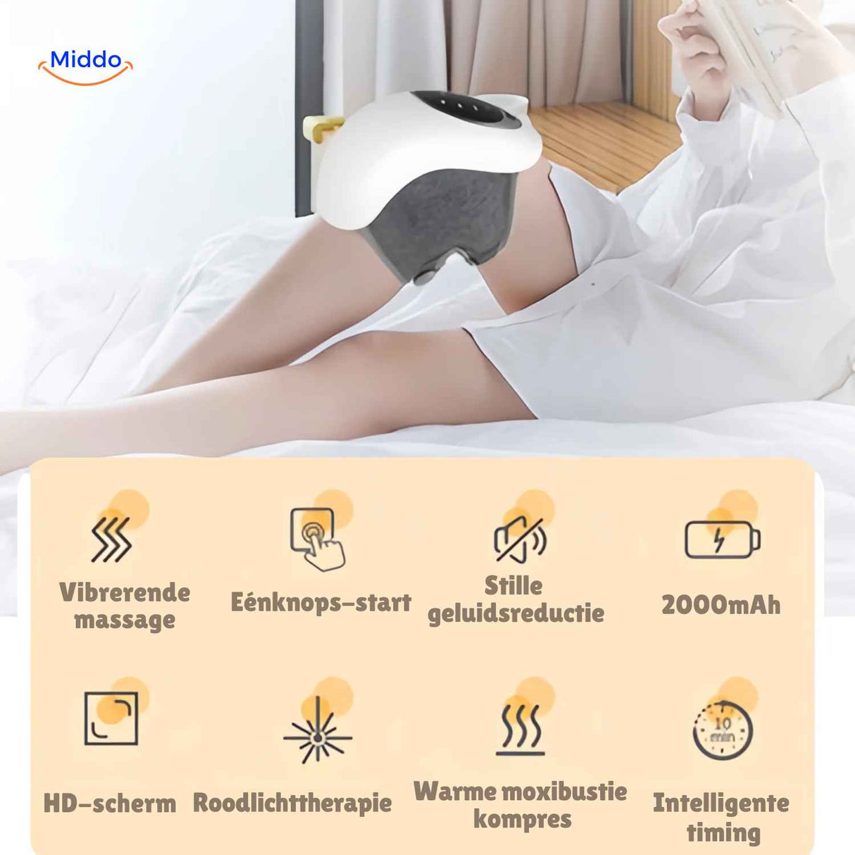 masseur genou avec therapie par lumiere rouge et mode vibration pour soulager les douleurs articulaires
