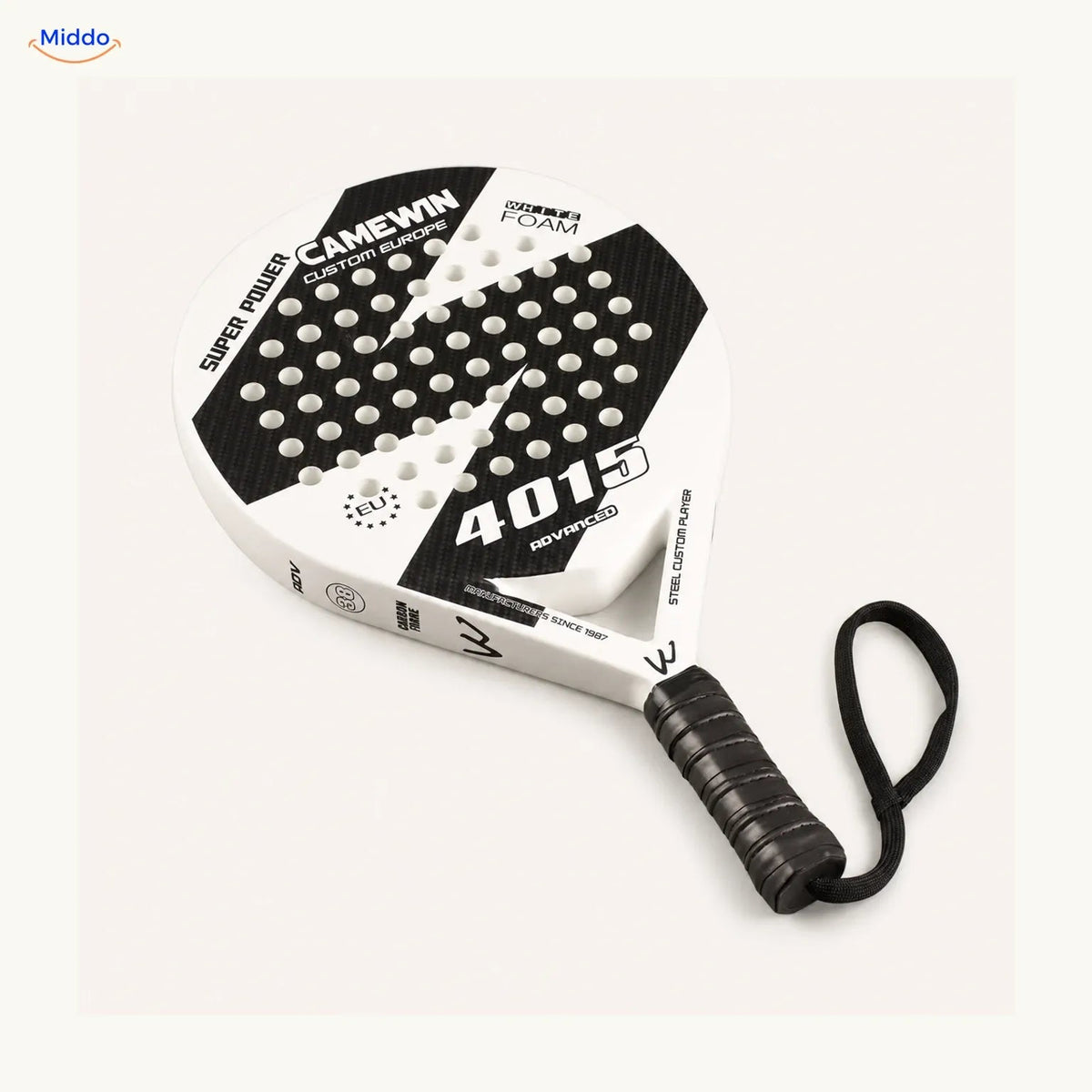 CourtMatch raquette de padel: modèle blanc avec surface de frappe noire.