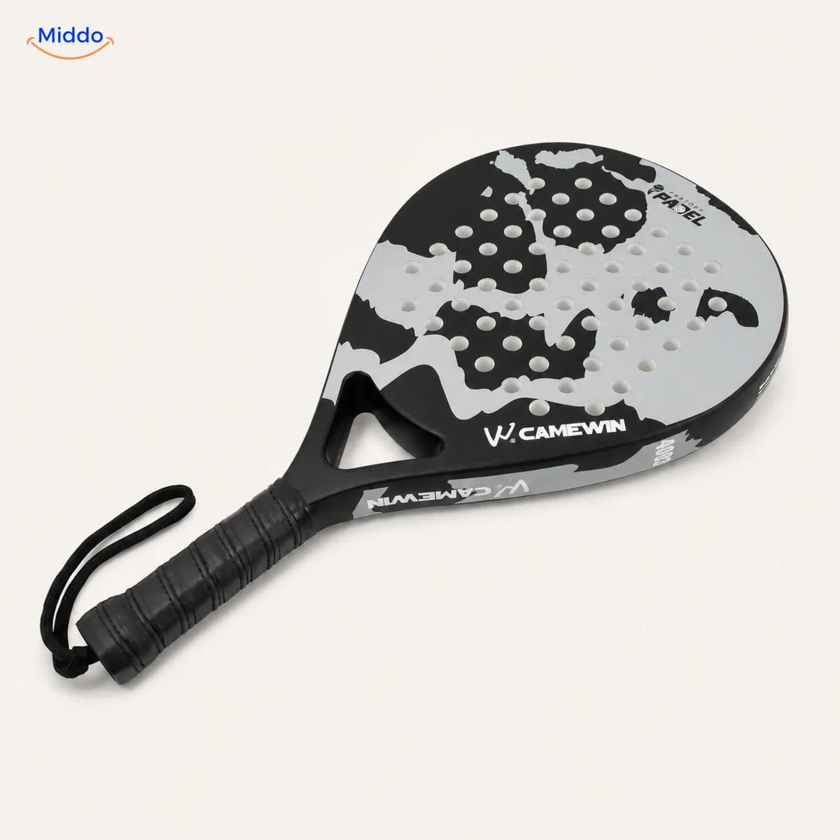 CourtMatch raquette de padel: modèle blanc en forme de goutte avec dragonne.