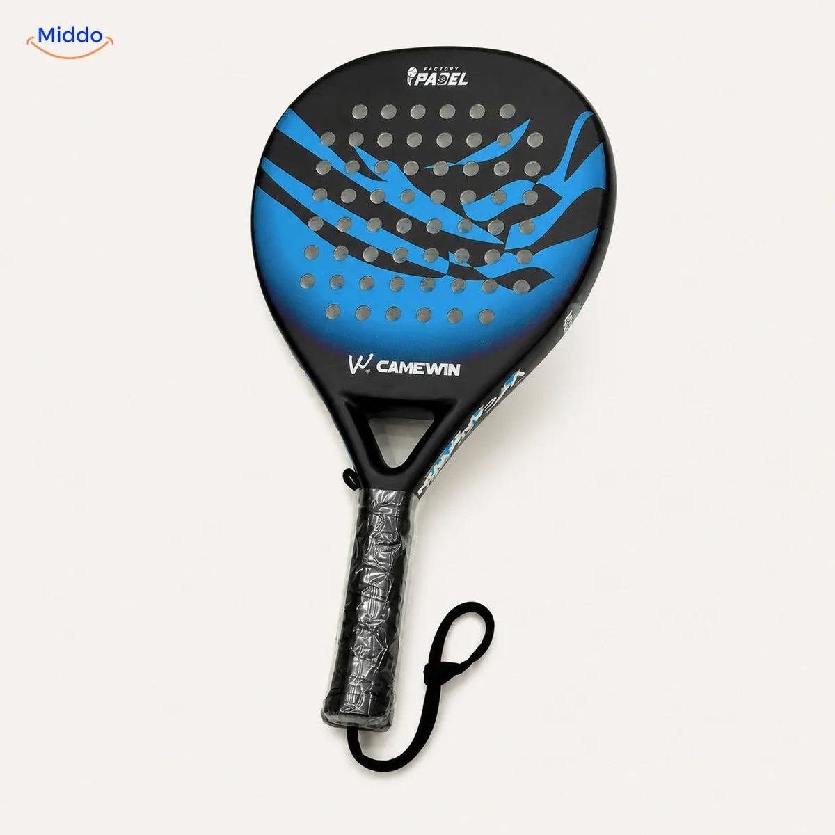 CourtMatch raquette de padel: modèle rond bleu vu de face.