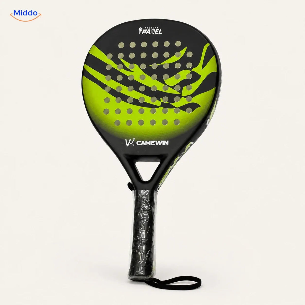 CourtMatch raquette de padel: modèle rond vert citron vu de face.