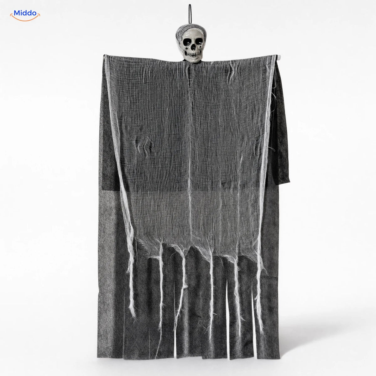 HauntCraft fantôme suspendu d’Halloween: grand modèle gris sur fond blanc.
