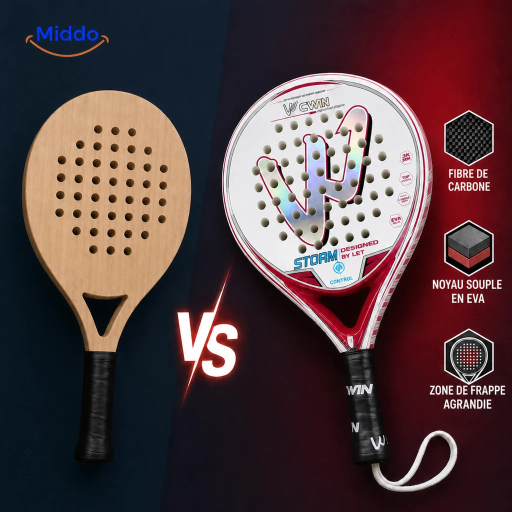 PadelPro raquette de padel: comparaison de la forme et de la surface de frappe.