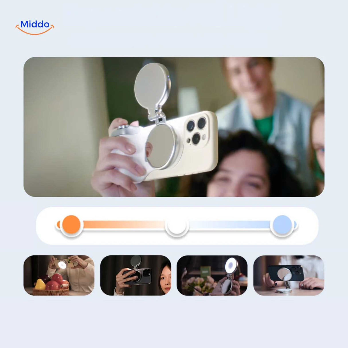 mode selfie avec ring led portable et miroir intégré pour des autoportraits parfaitement éclairés