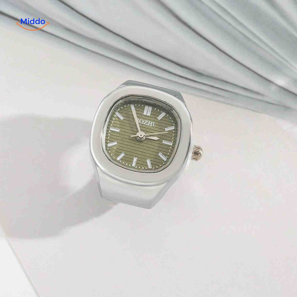 montre-bague argent avec cadran vert, accessoire de mode original