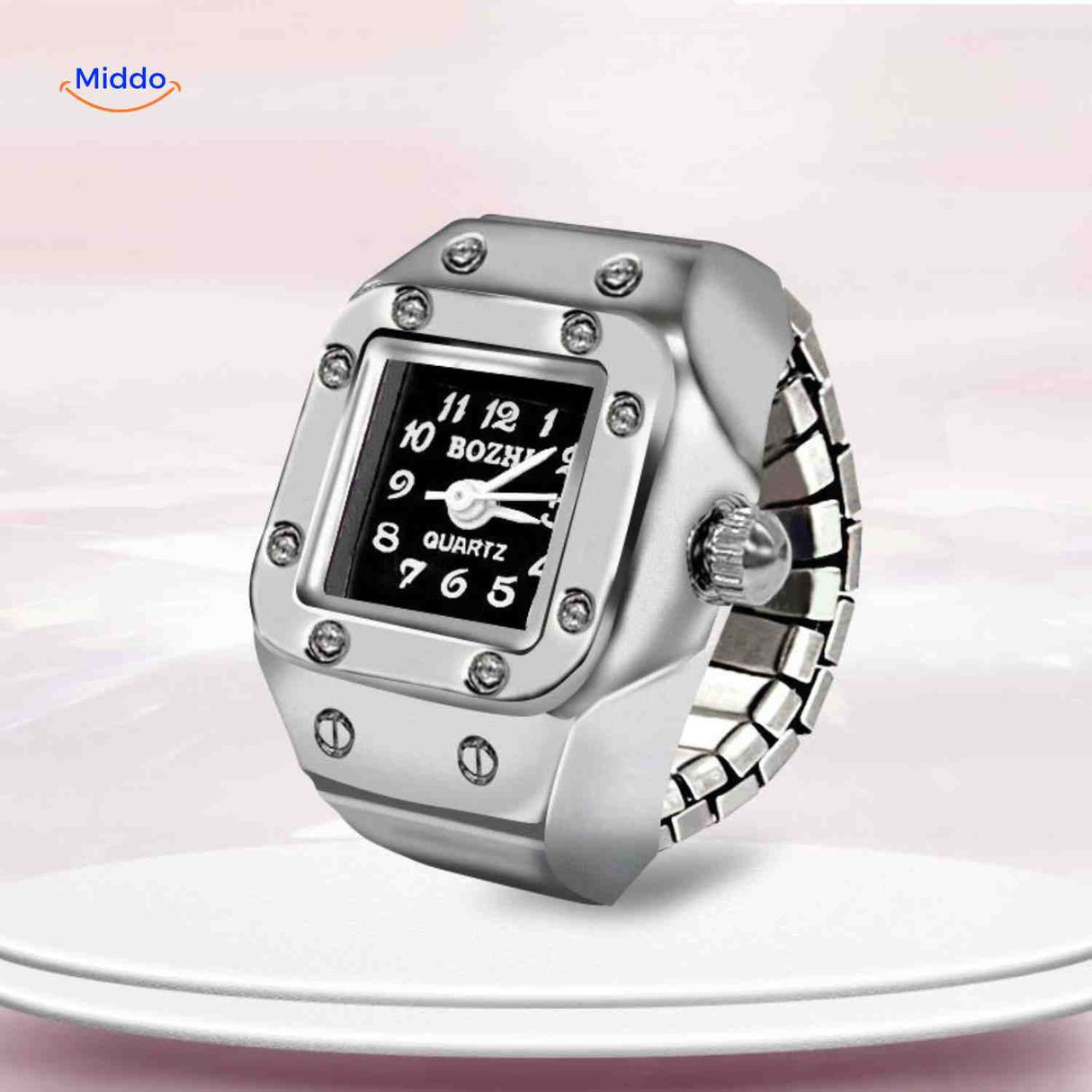 montre-bague argent quartz, modèle unisexe pour femme et homme
