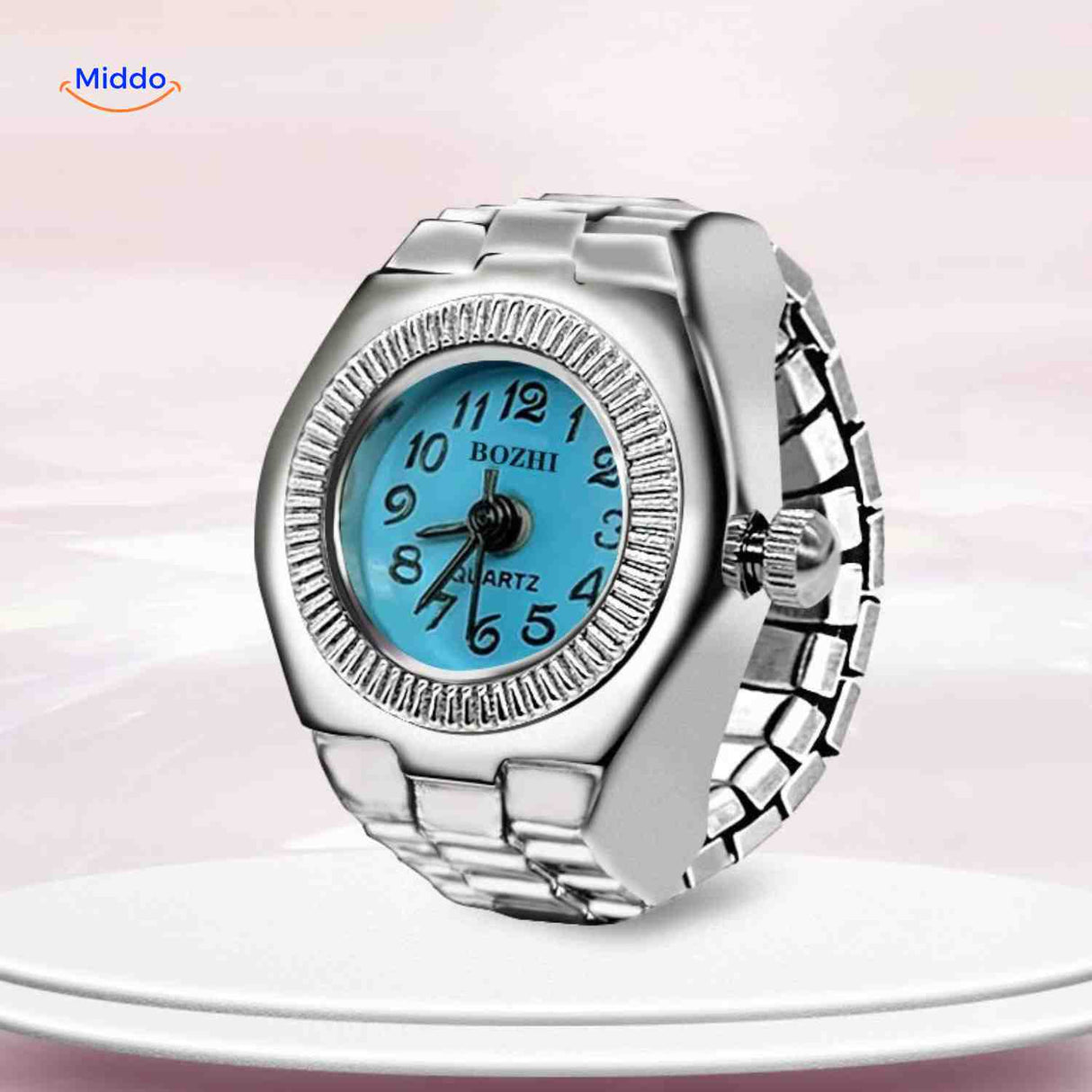 montre-bague ronde bleu clair, modèle unisexe doux et tendance