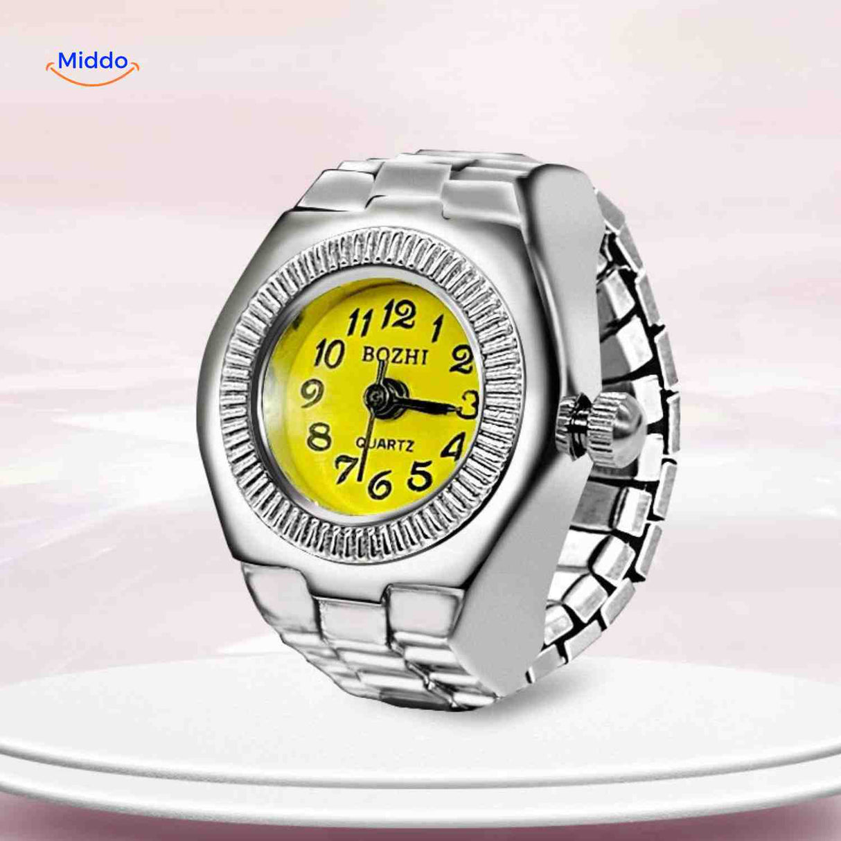 montre-bague jaune ronde quartz, look fashion et coloré