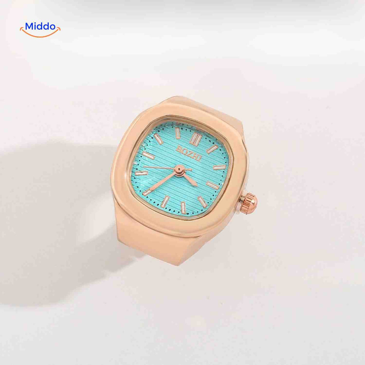 montre-bague en or rose avec cadran vert menthe, bijou fantaisie unique
