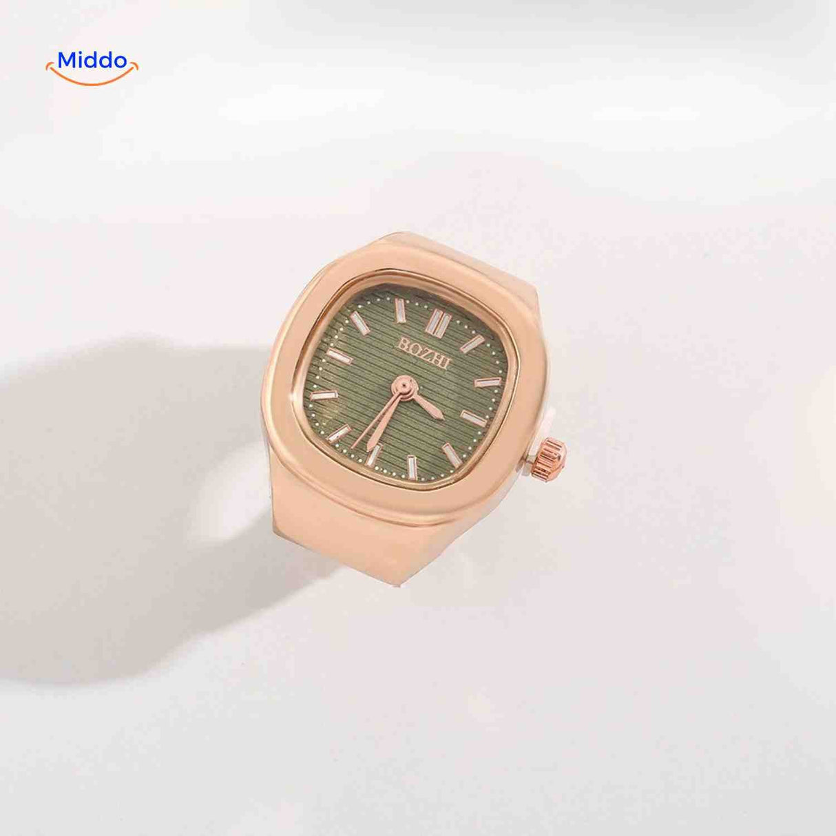 montre-bague or rose avec cadran vert, accessoire coloré et tendance