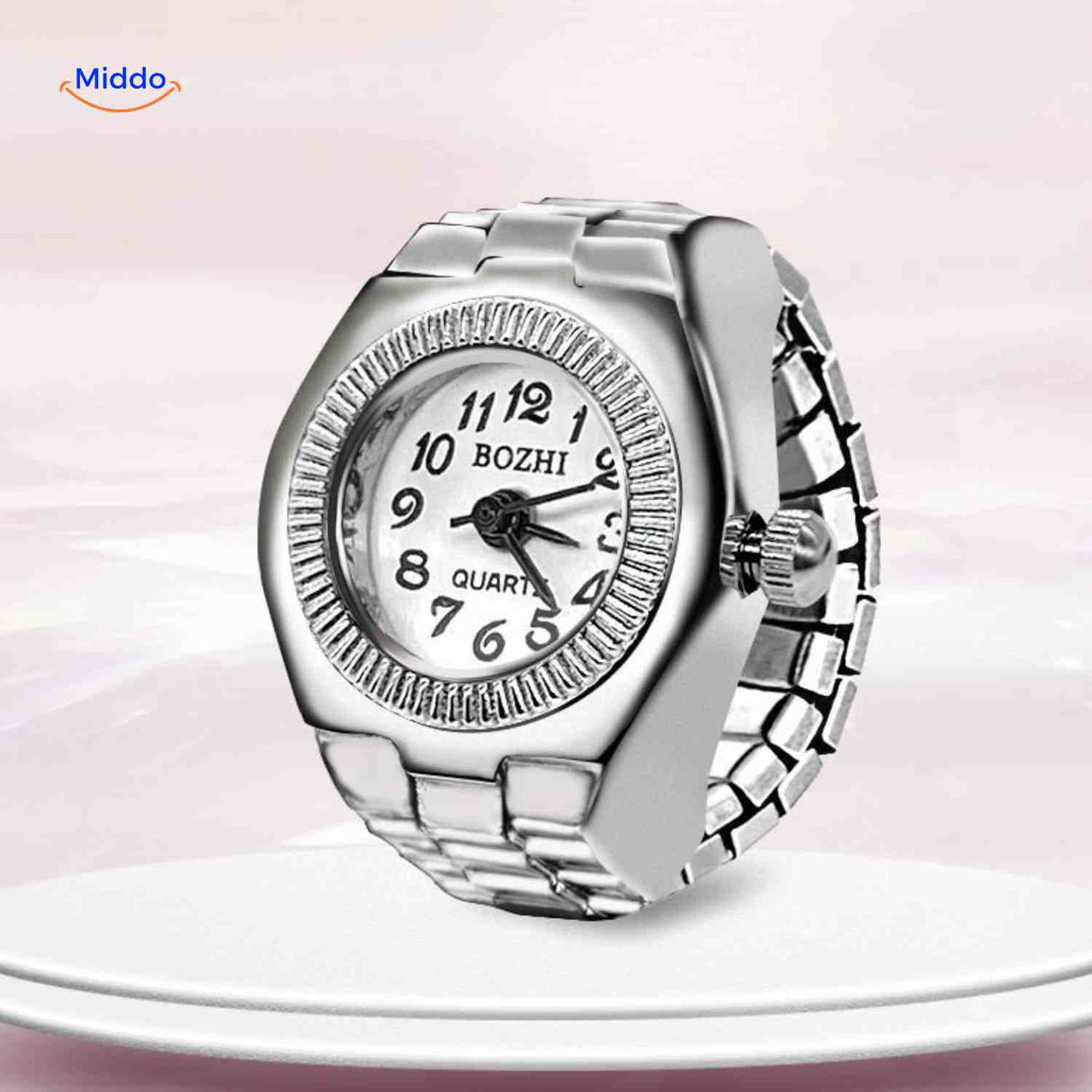 montre-bague ronde blanche à anneau réglable pour un ajustement parfait