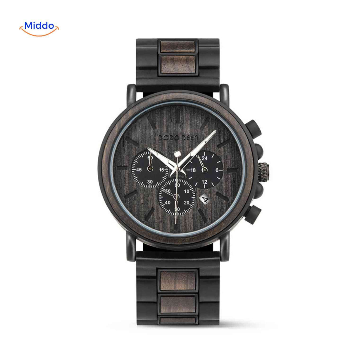 montre en bois chronographe avec cadran texturé en bois, veinure naturelle en relief sur le cadran