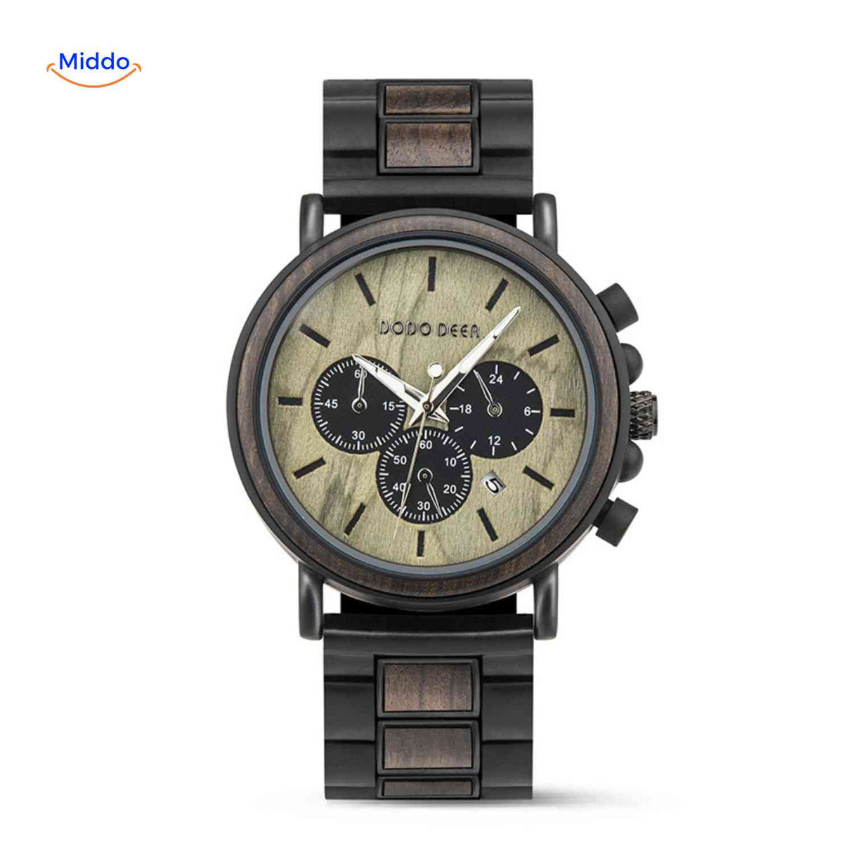 montre en bois chronographe au design minimaliste épuré, cadran discret et élégant