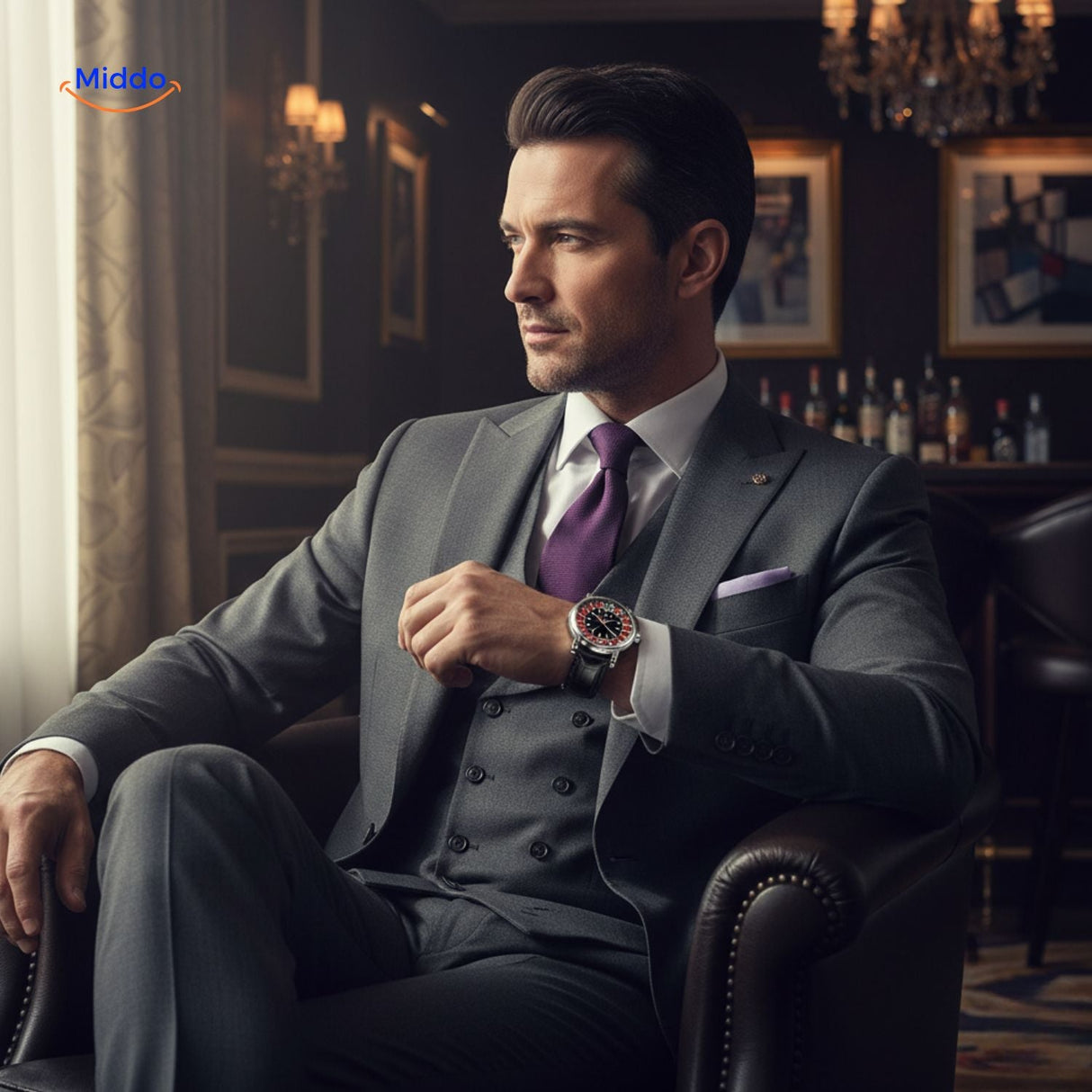 montre homme classique argentée cadran roulette, portée en situation lifestyle