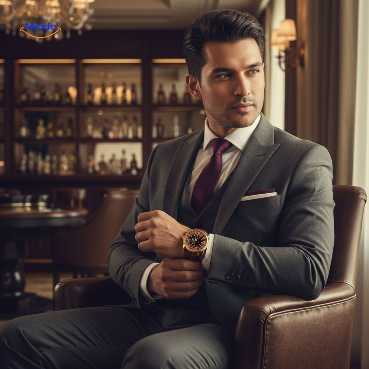 montre homme dorée au style élégant avec cadran roulette lumineux