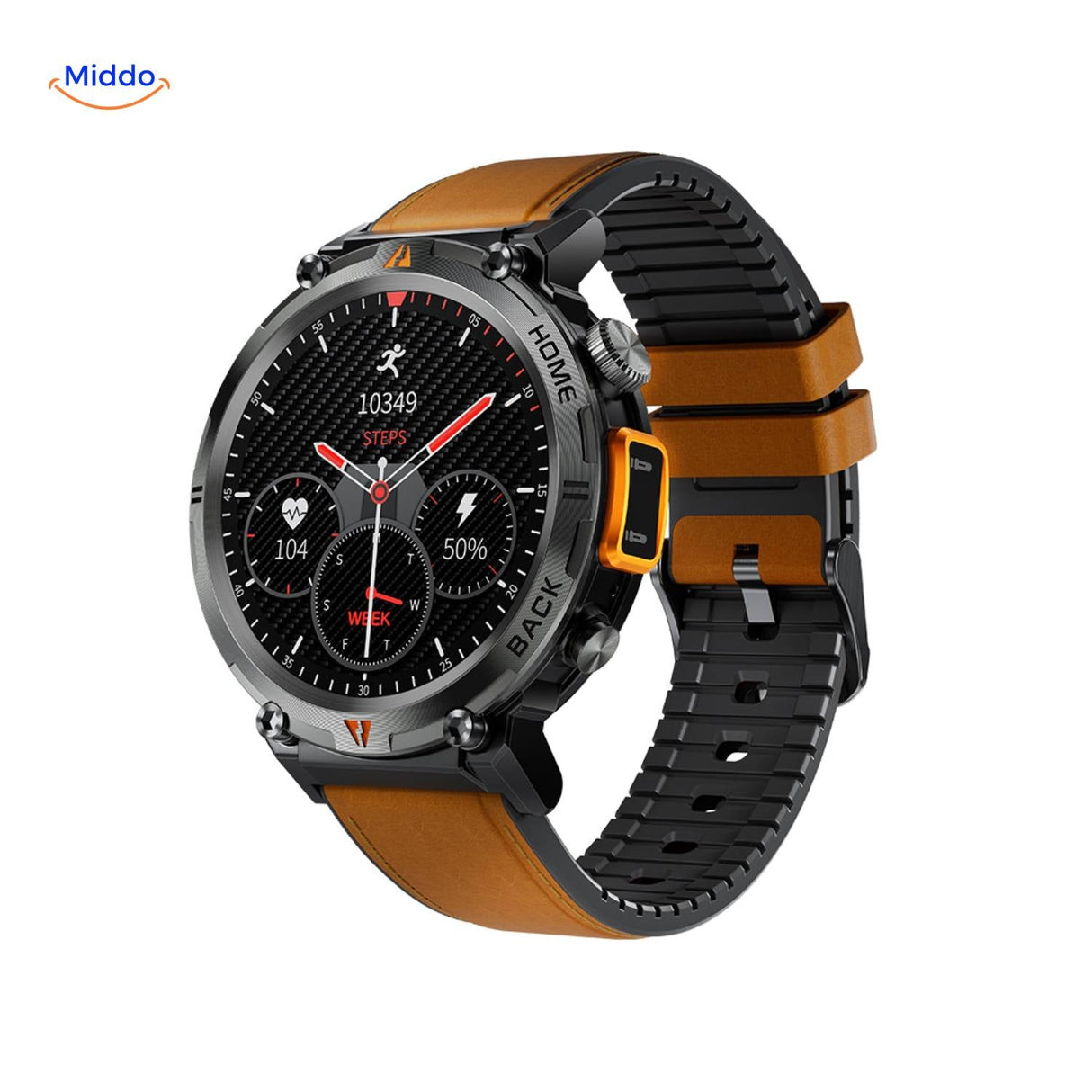 montre sport avec bracelet cuir et suivi d'activité multi-jours, alliant style et performance