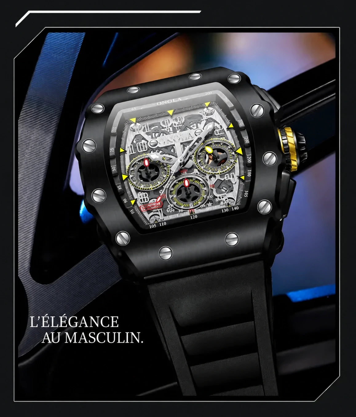 Montre ONOLA MILLE avec bracelet noir.