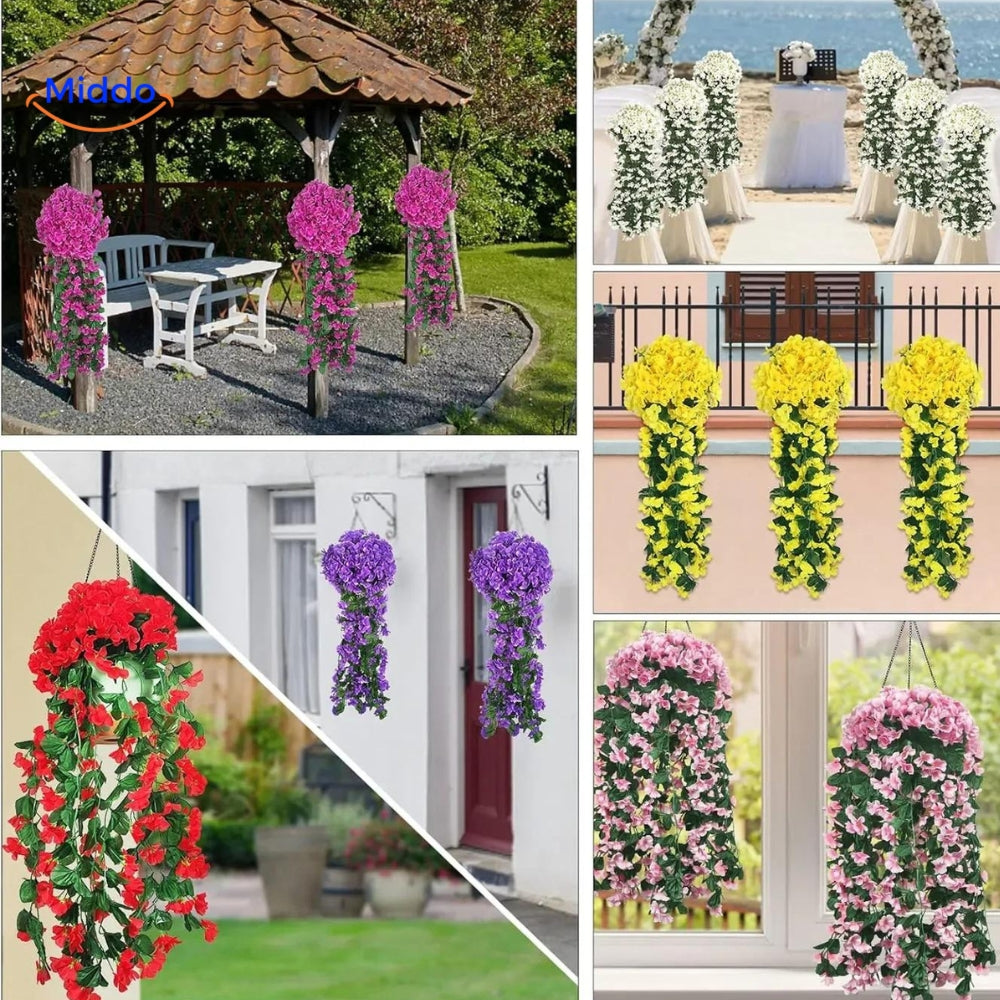 orchidées artificielles multicolores dans différentes configurations extérieures, polyvalence décorative