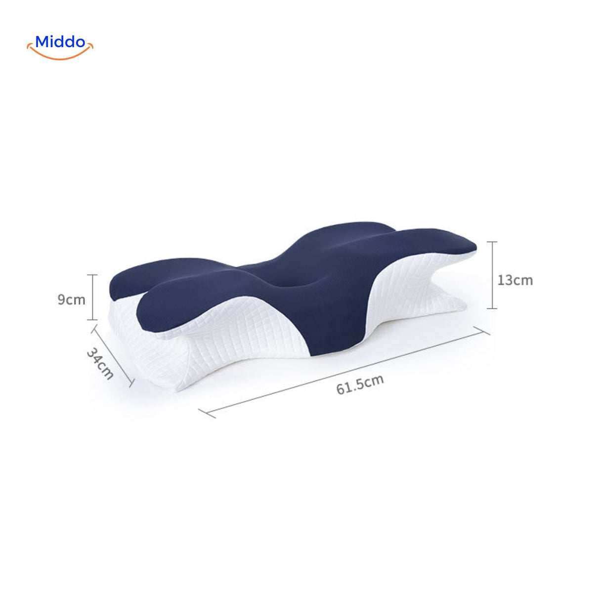oreiller ergonomique bleu avec dimensions et mesures détaillées pour un choix adapté