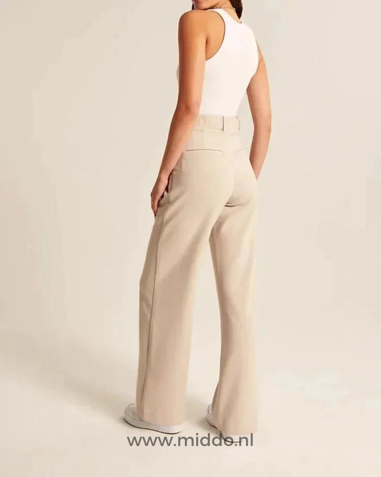 dos du pantalon large femme coloris beige, coupe ample et confortable