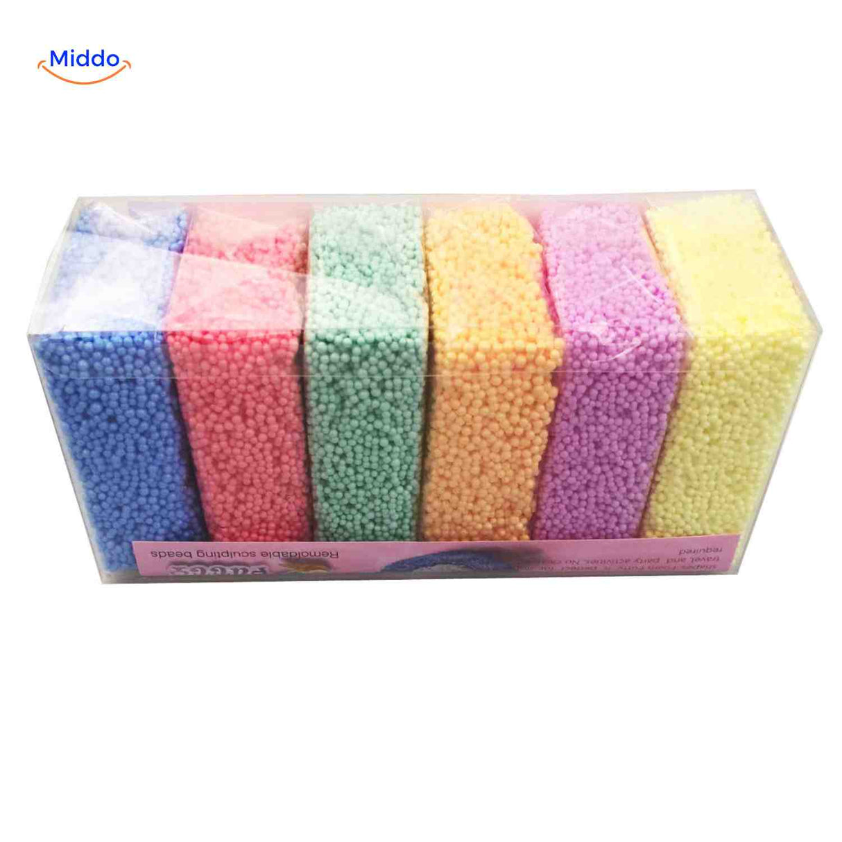 set de pâte à modeler aux teintes pastel douces présenté dans une boîte transparente