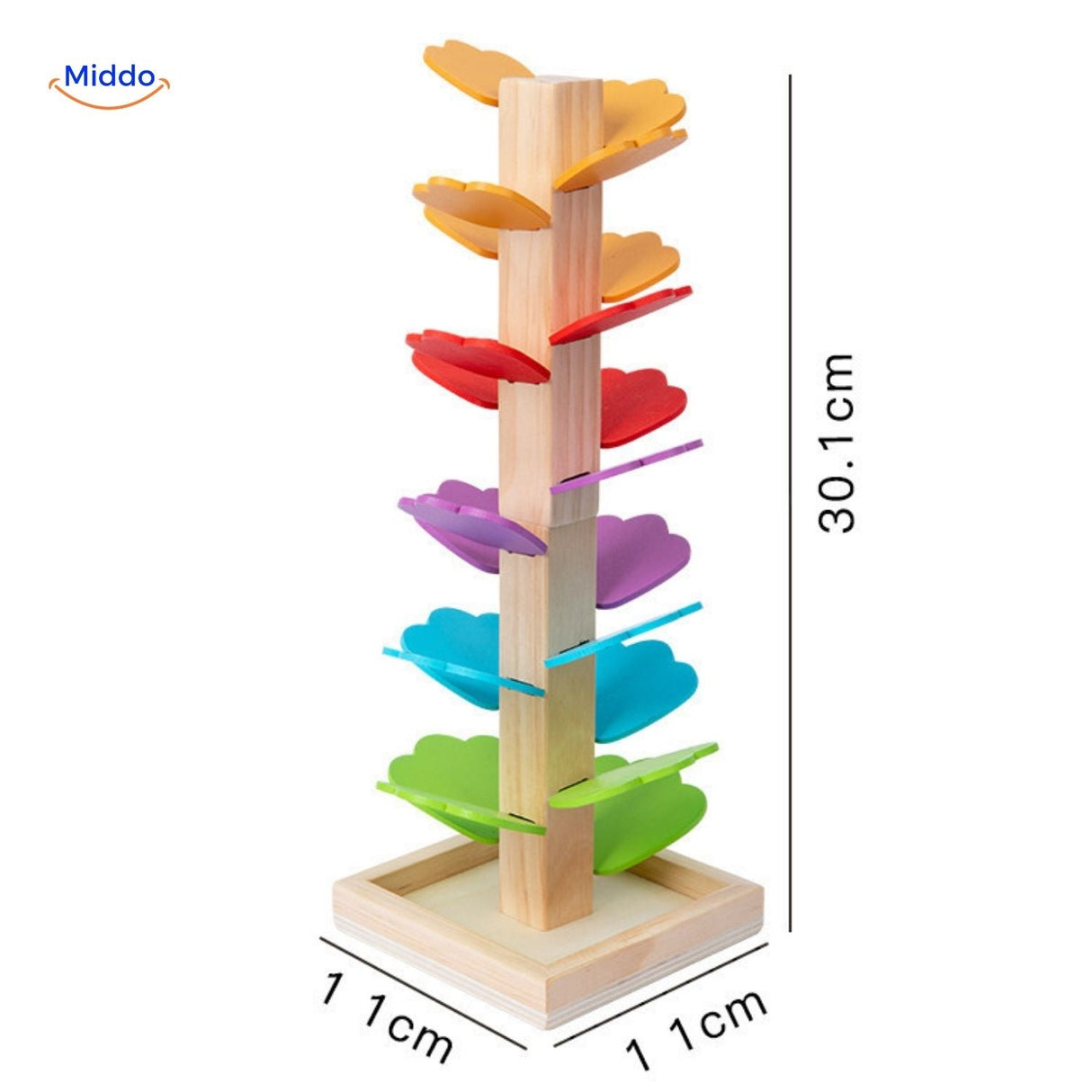 dimensions de la piste à billes arbre en bois : hauteur 30 cm, idéale pour bébés