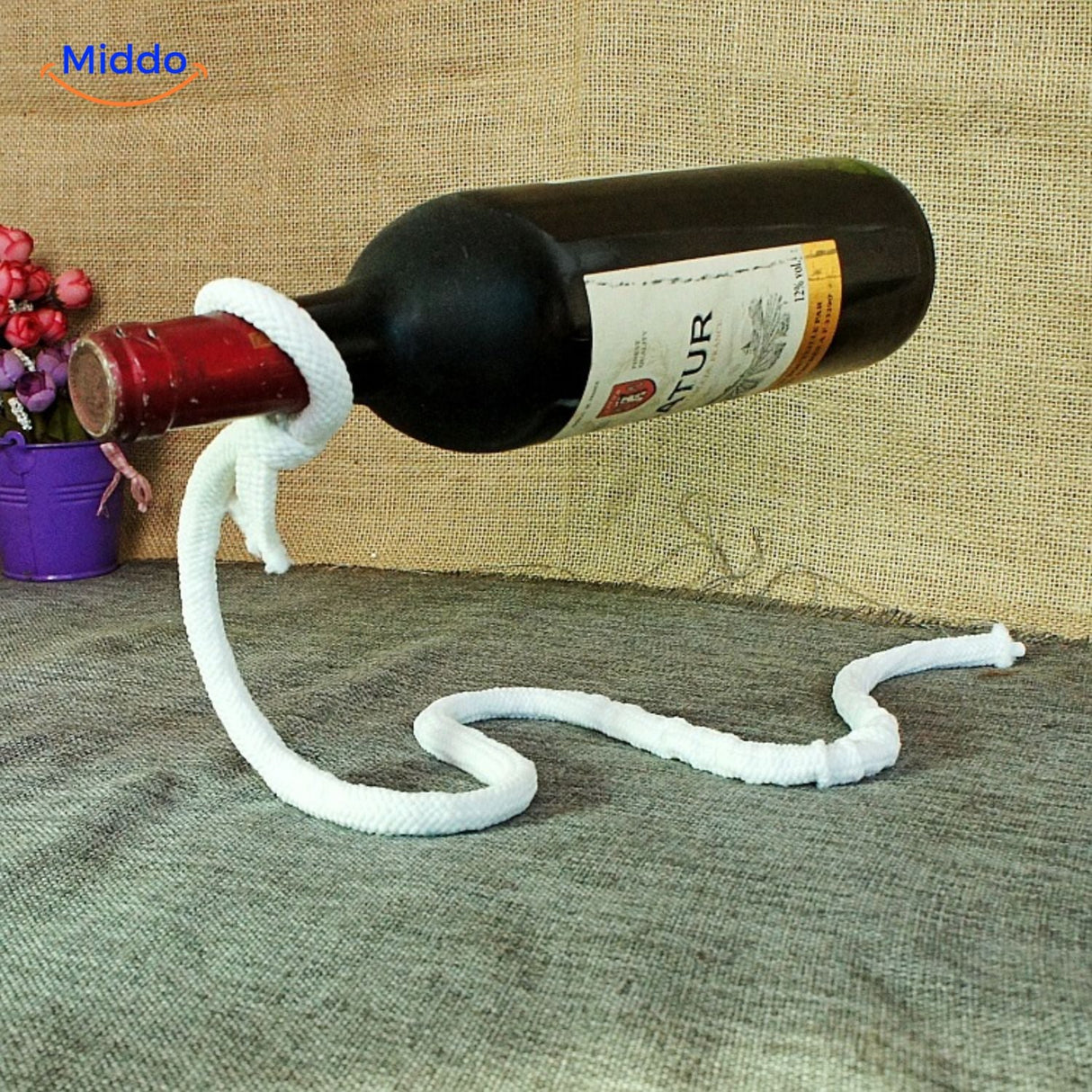 porte-bouteille vin en corde blanche, style scandinave minimaliste pour la maison