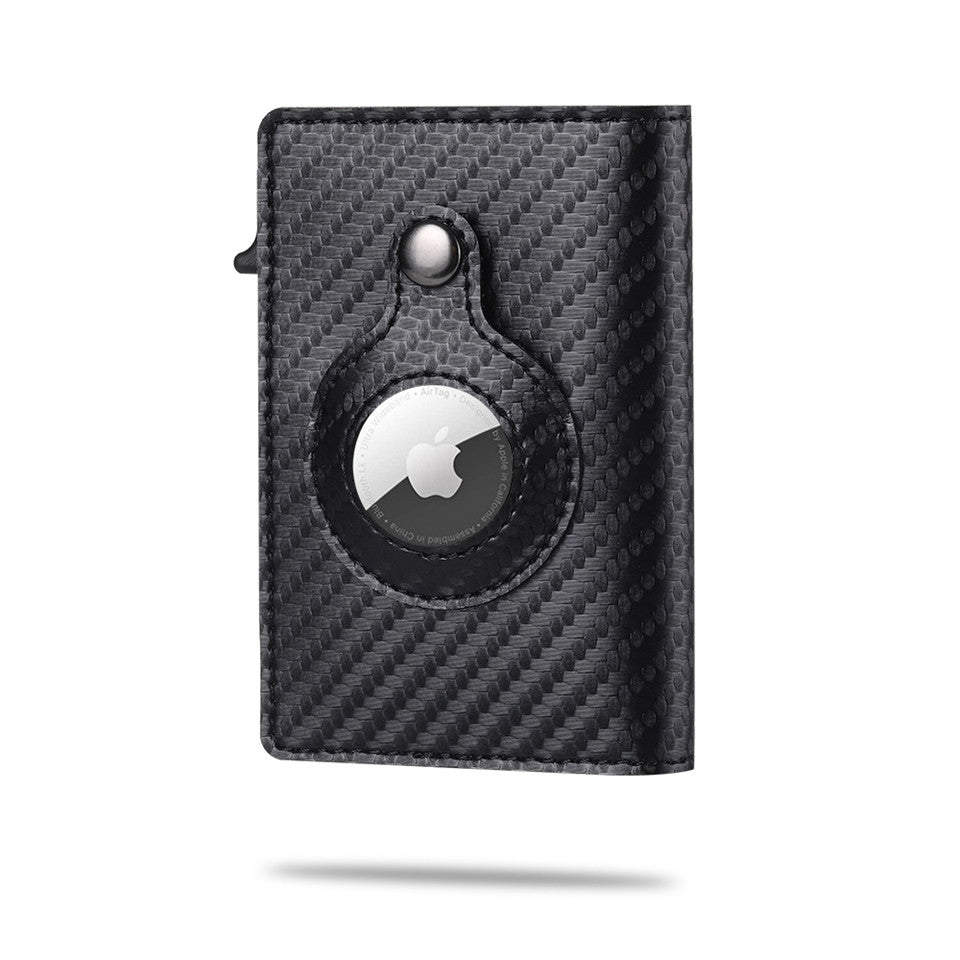 portefeuille intelligent airtag noir slim avec porte-cartes intégré, vue de face