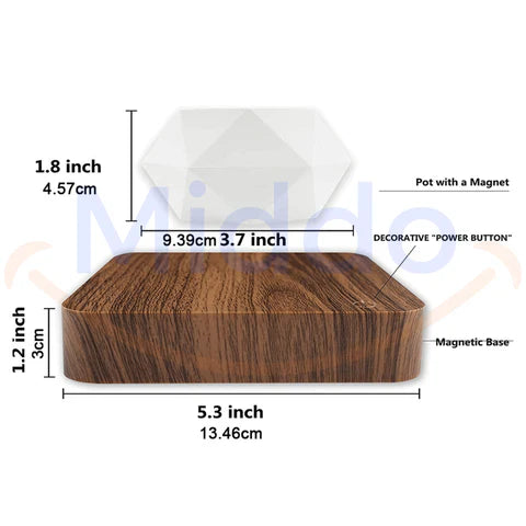 fiche technique du pot de plante flottant magnetique avec dimensions et caracteristiques