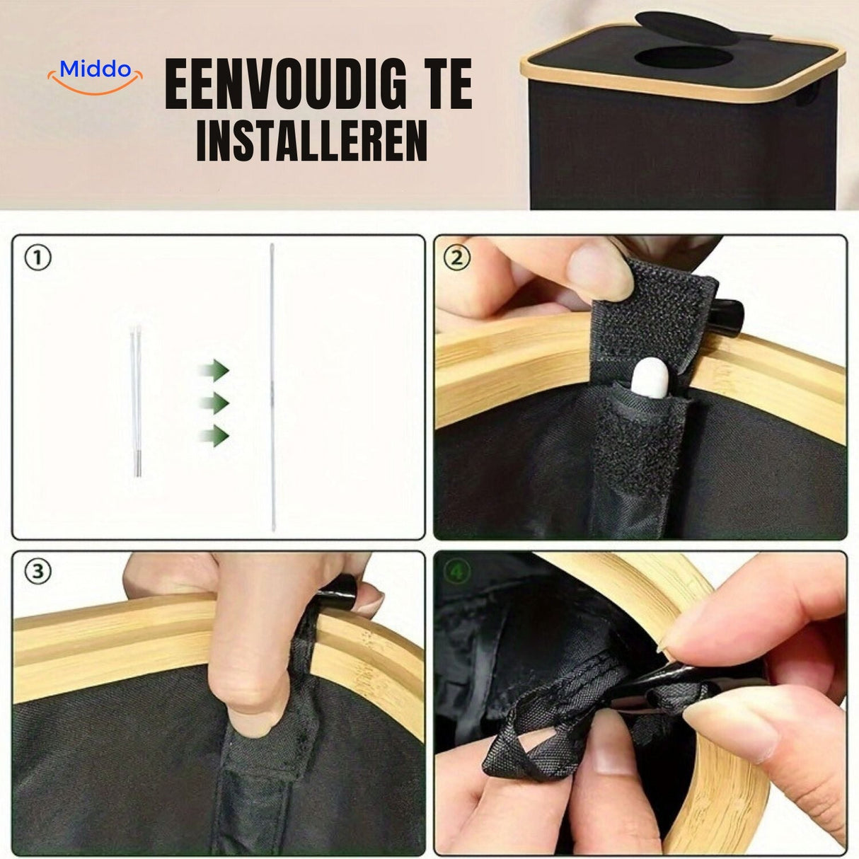 ecobin installation facile grâce à la fixation velcro sans perçage
