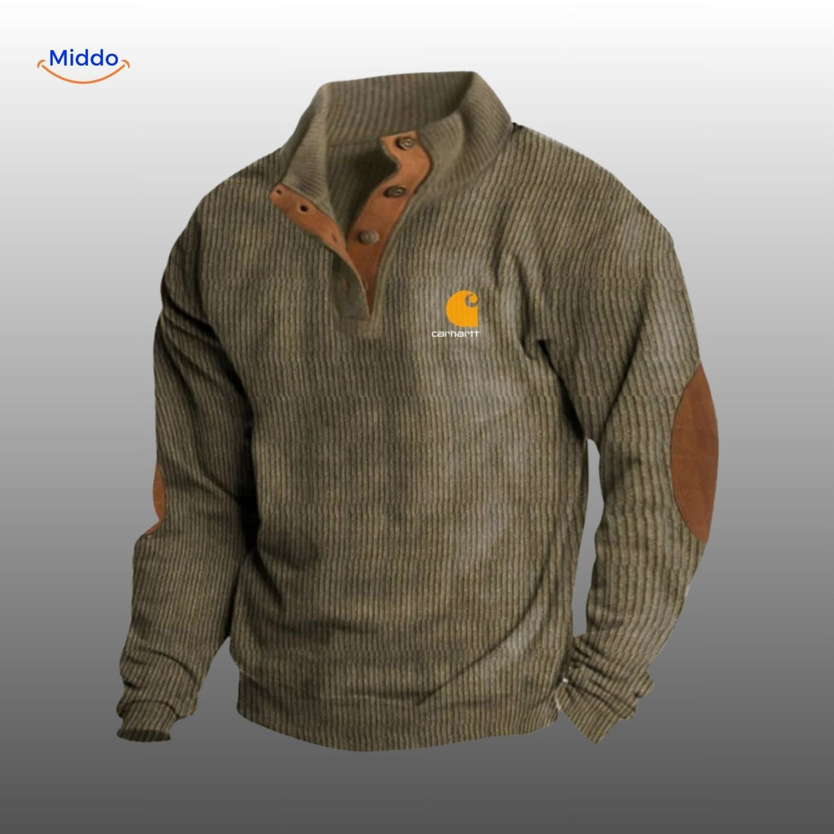 pull en velours côtelé vert olive foncé avec accents marron, style confortable et tendance