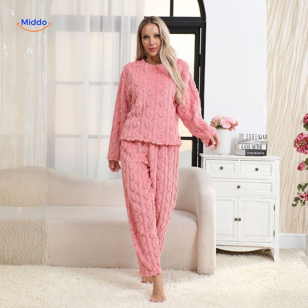 ensemble pyjama polaire lilas confortable et chaud, idéal comme loungewear d'hiver