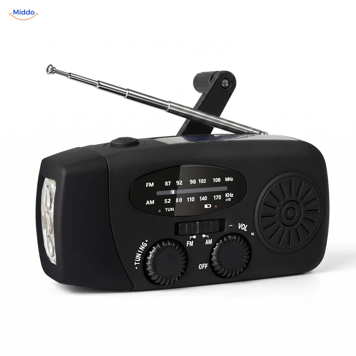 Radio d'urgence solaire à manivelle avec lampe noir