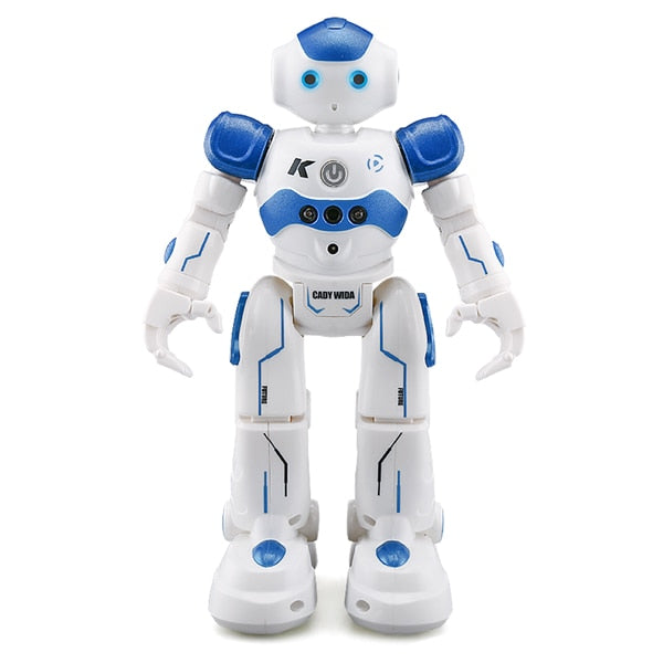robot arlock bleu avec fonctions de programmation, capteur gestuel, patrouille et ecran automatique