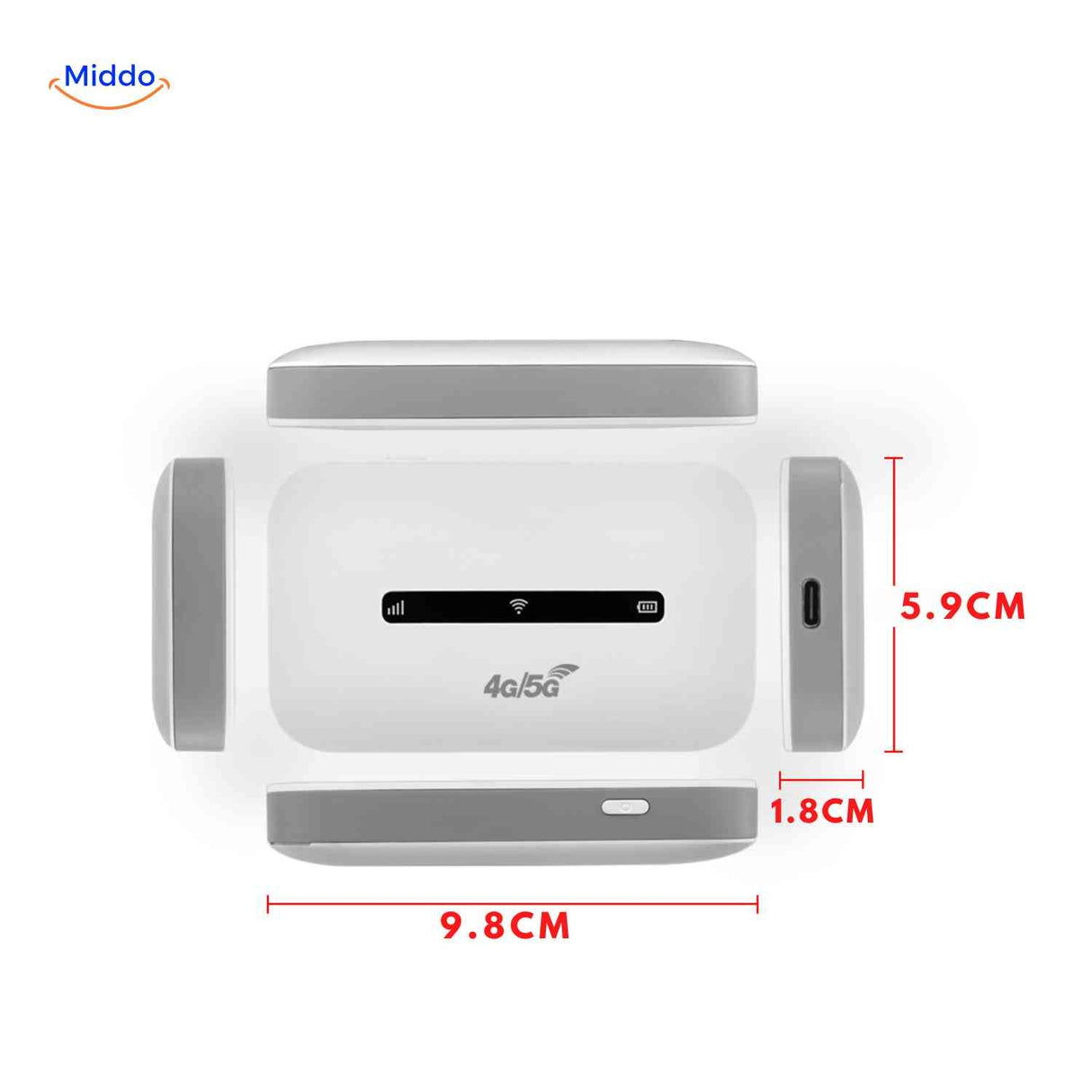 router 4g hotspot avec dimensions indiquees pour illustrer sa portabilite et son format poche