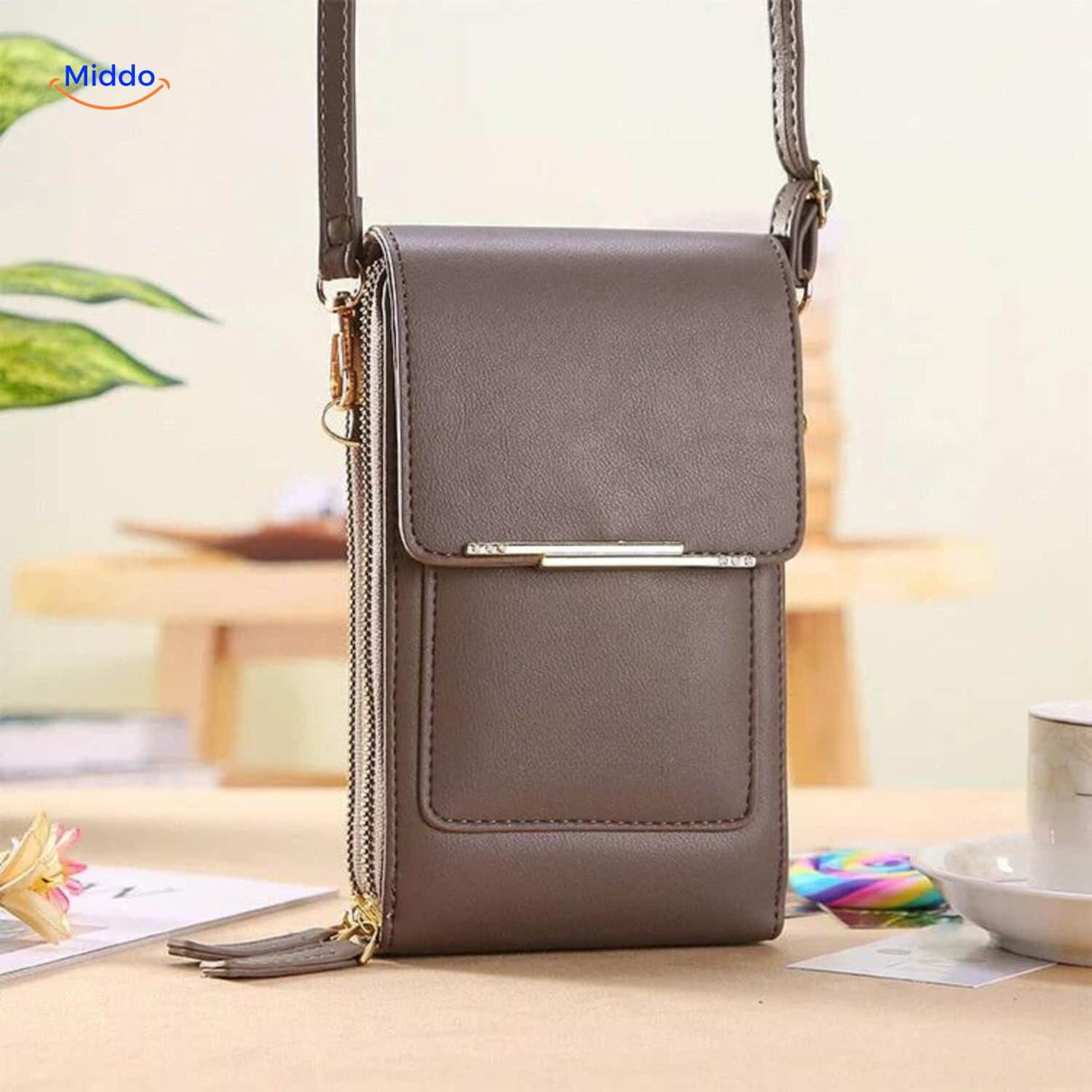 sac bandoulière à écran tactile coloris gris, compact et durable