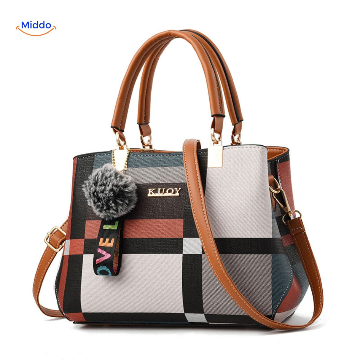 sac à main chic avec pompon et couleurs contrastées, look affirmé