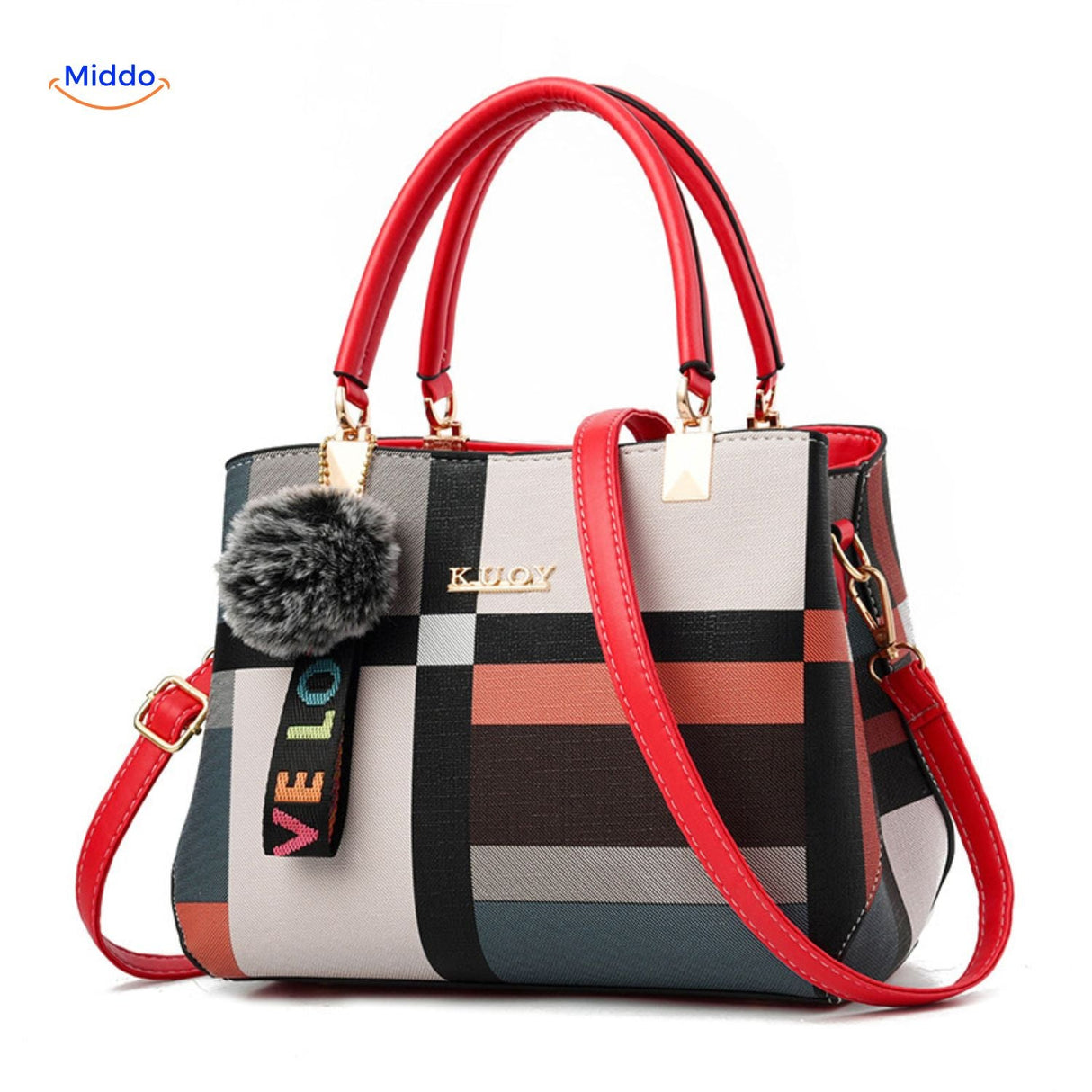 sac à main avec pompon et motif fleuri coloré, design printanier