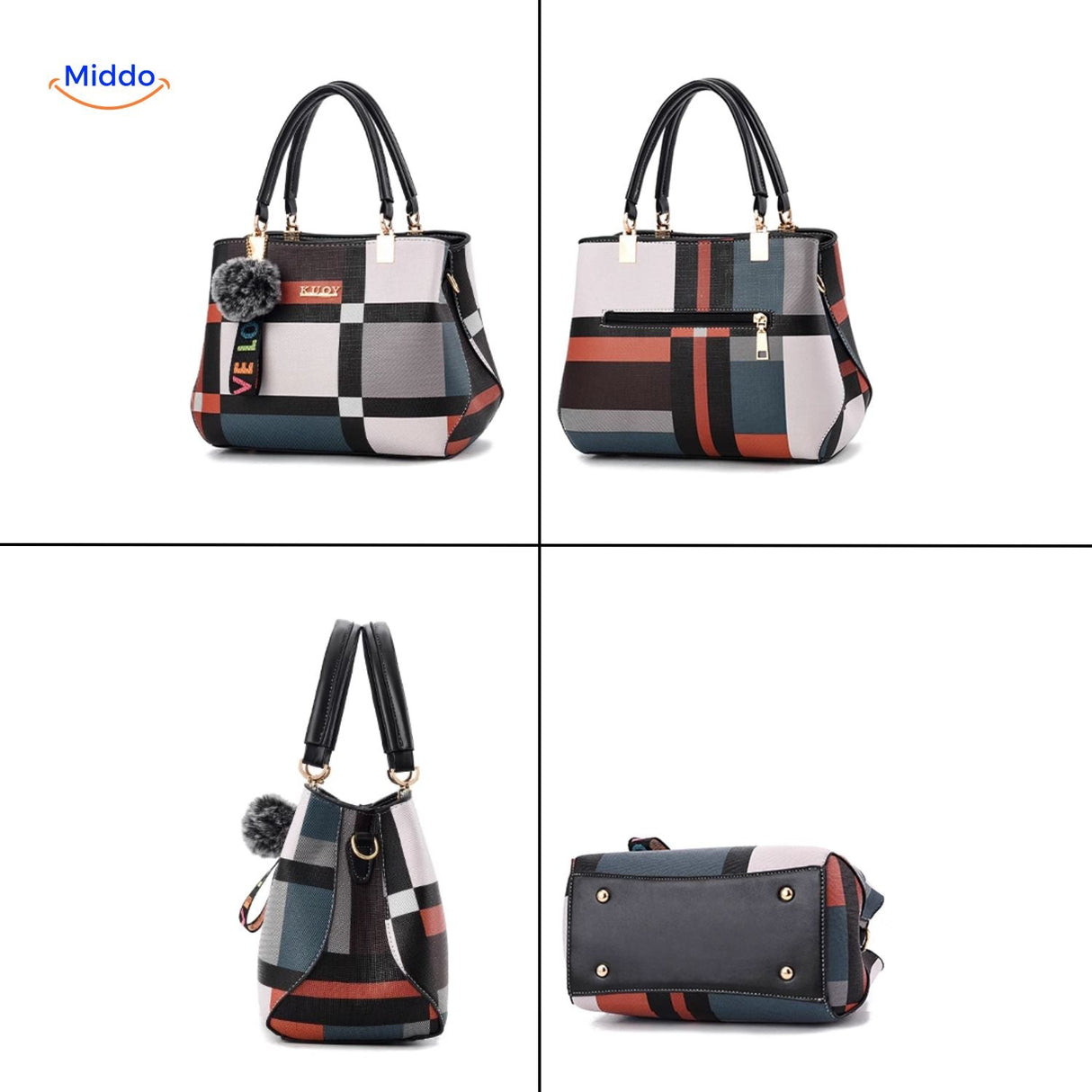 sac à main présenté sous trois angles différents pour une vue complète