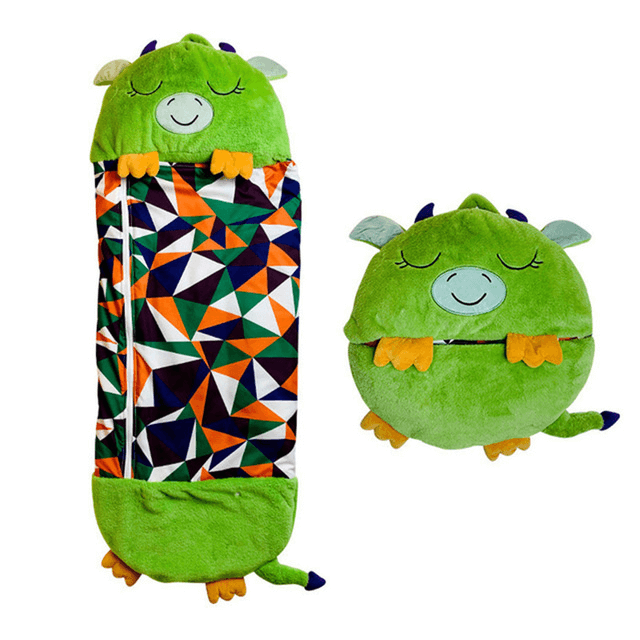 sac de couchage peluche en forme de dragon vert pour enfants