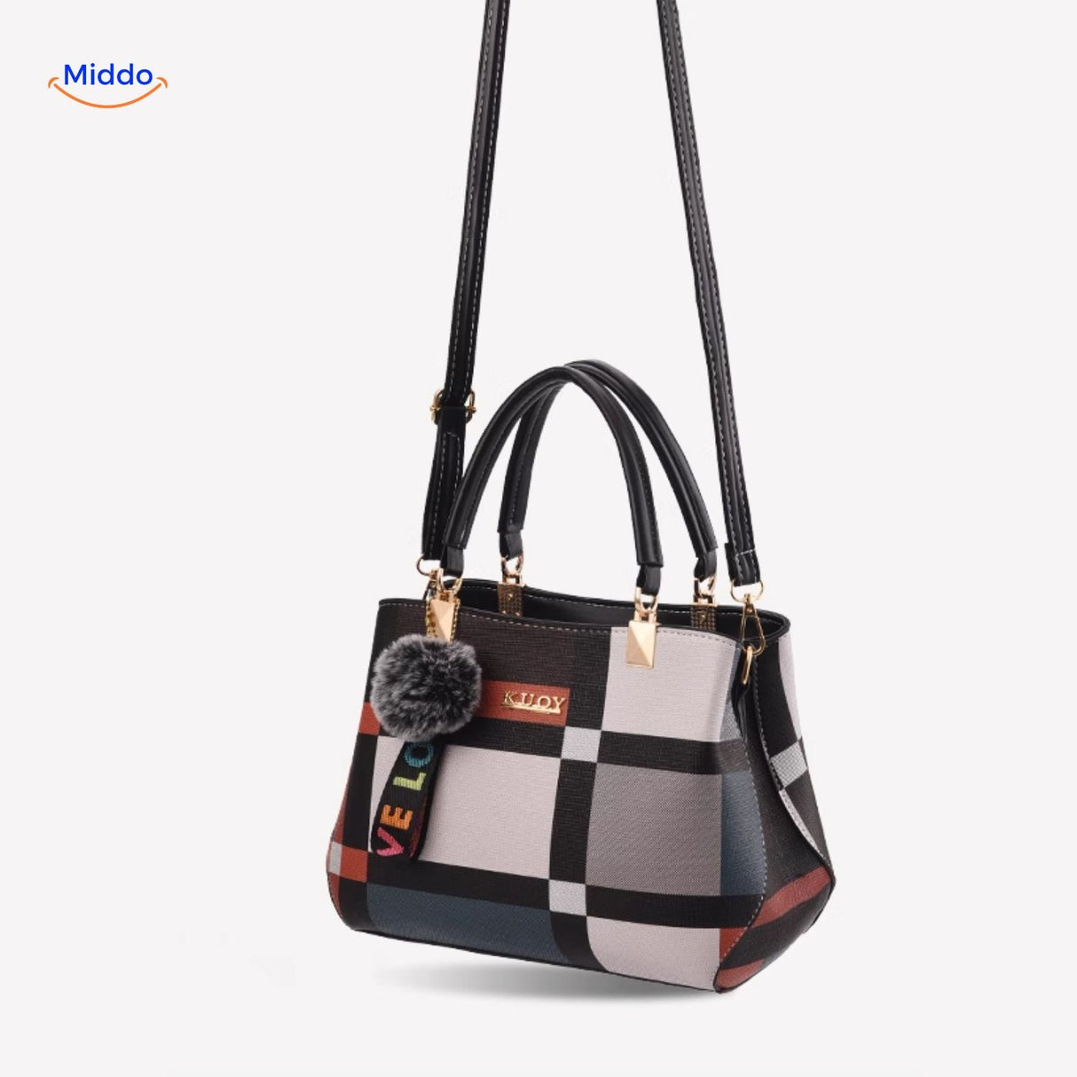 sac à épaule tendance avec motif symétrique et pompon stylé