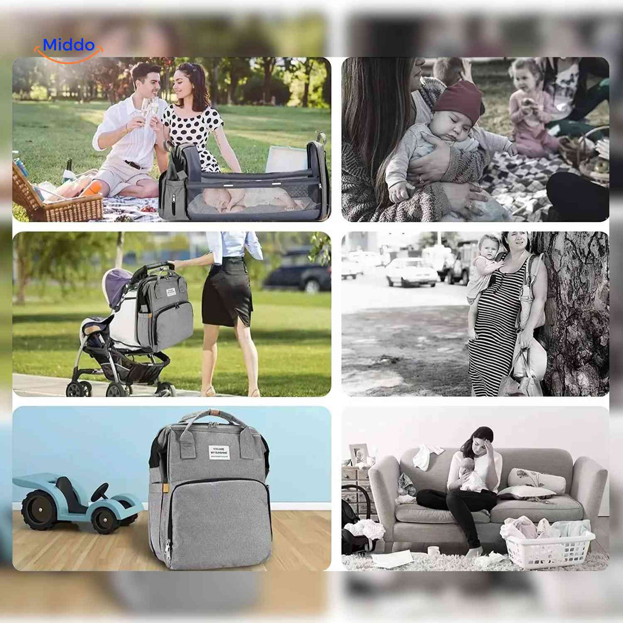 sac à langer gris pratique pour pique-nique et voyages en famille avec bébé