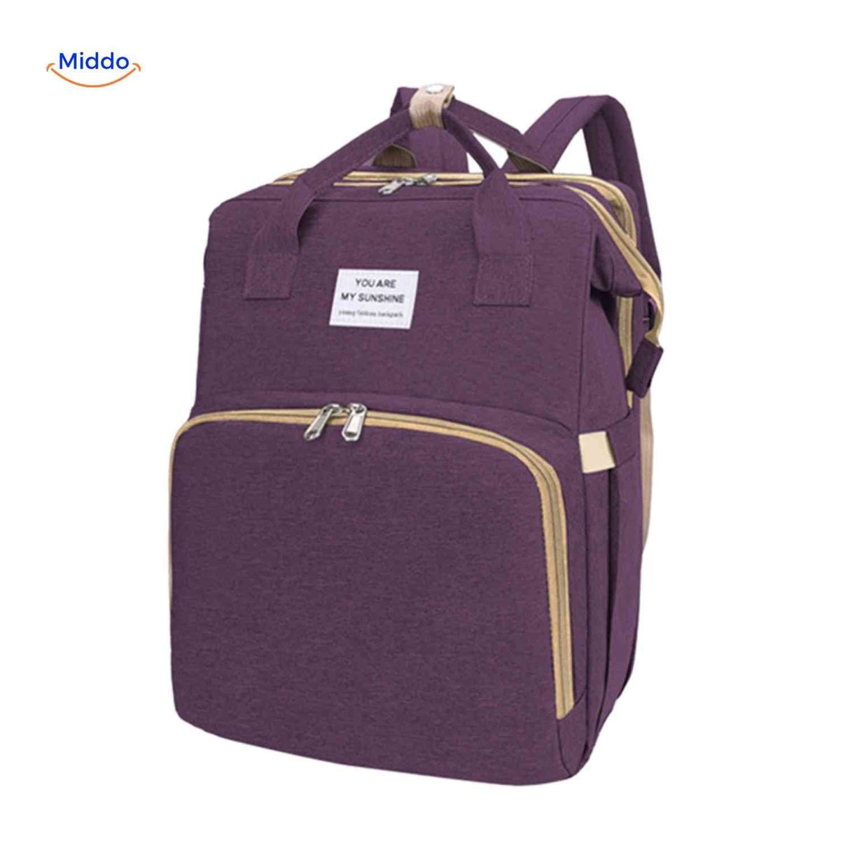 sac à langer violet au design stylisé, alliant mode et fonctionnalité pour les parents