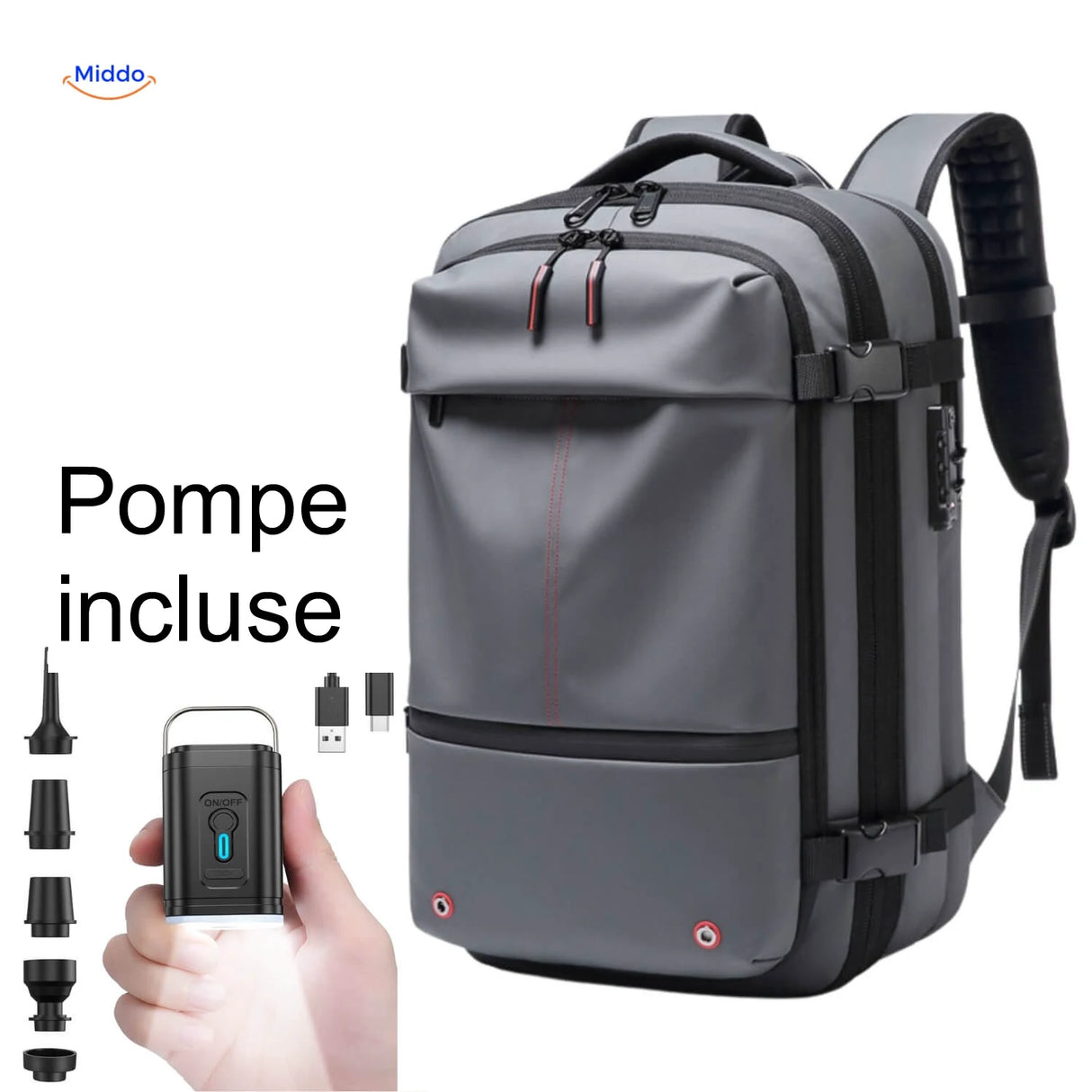 sac de rangement sous vide VacuPro gris avec pompe électrique incluse pour compression facile