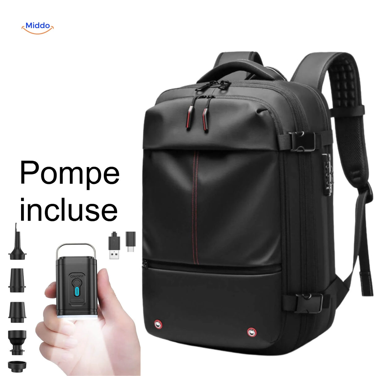 sac de rangement sous vide VacuPro noir avec pompe électrique incluse pour compression facile