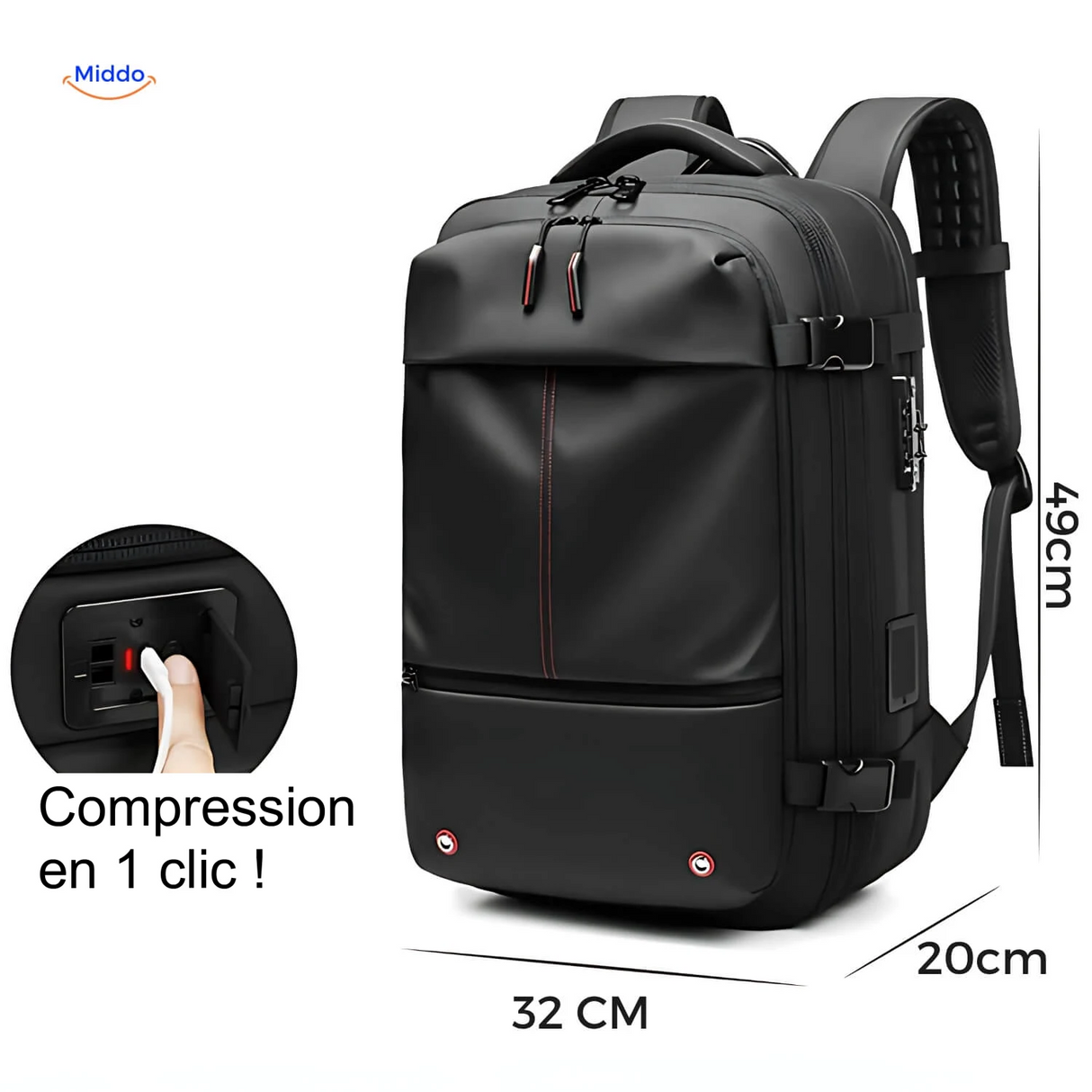 sac sous vide VacuPro noir avec pompe intégrée, compression de l'air en un clic