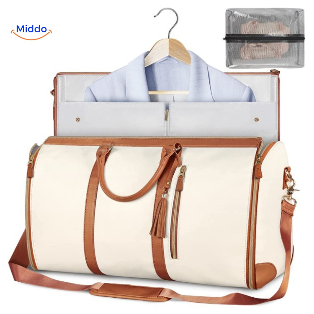 sac de voyage compact luxe en coloris blanc, photo produit fond épuré
