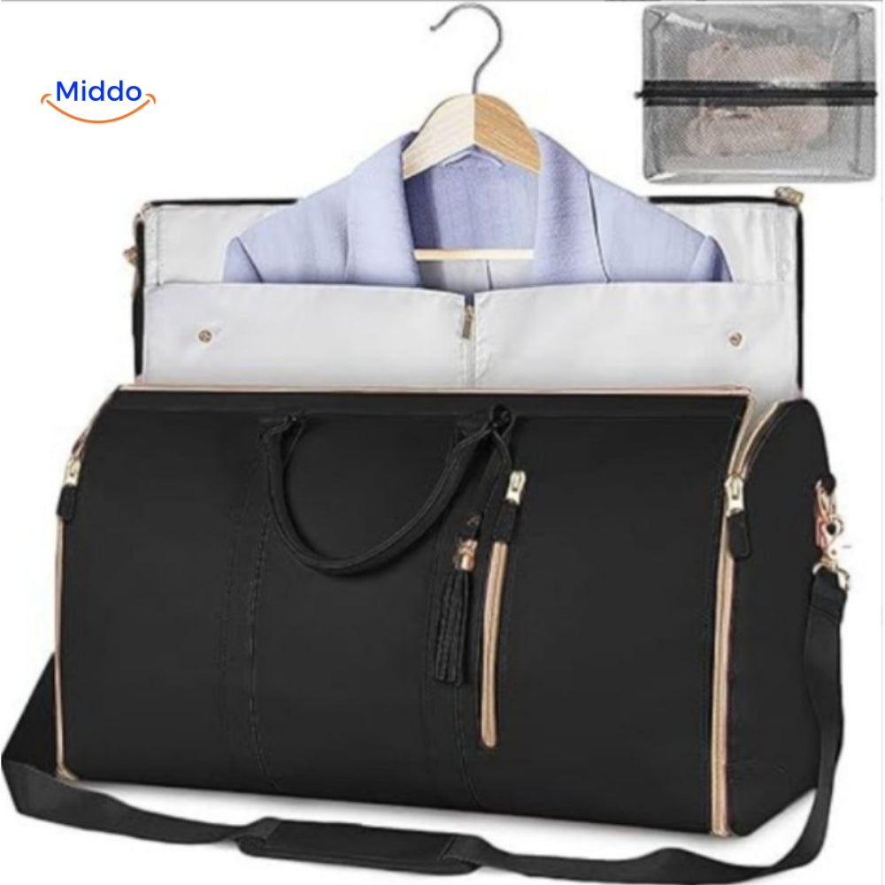 sac de voyage compact luxe en coloris noir, photo produit fond épuré